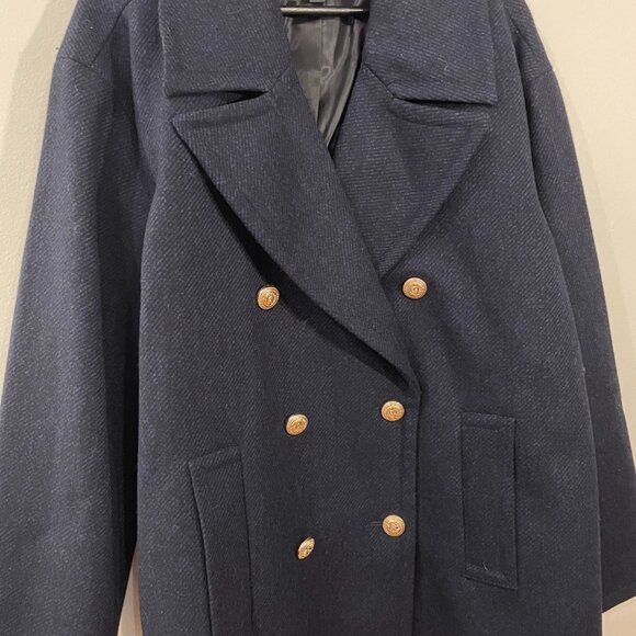 Last Chance! New Aqua Wool Blend Oversized Peacoat Navy Blue XL $148 - Picture 6 of 10